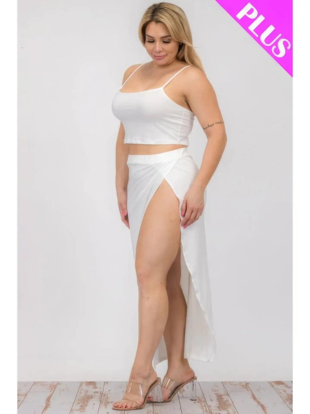 Plus Size Crop Cami & Split Thigh Maxi Skirt Set